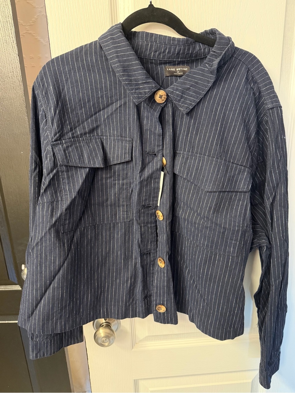 Lane Bryant Navy Pinstripe Button-Front Jacket 26 NWT